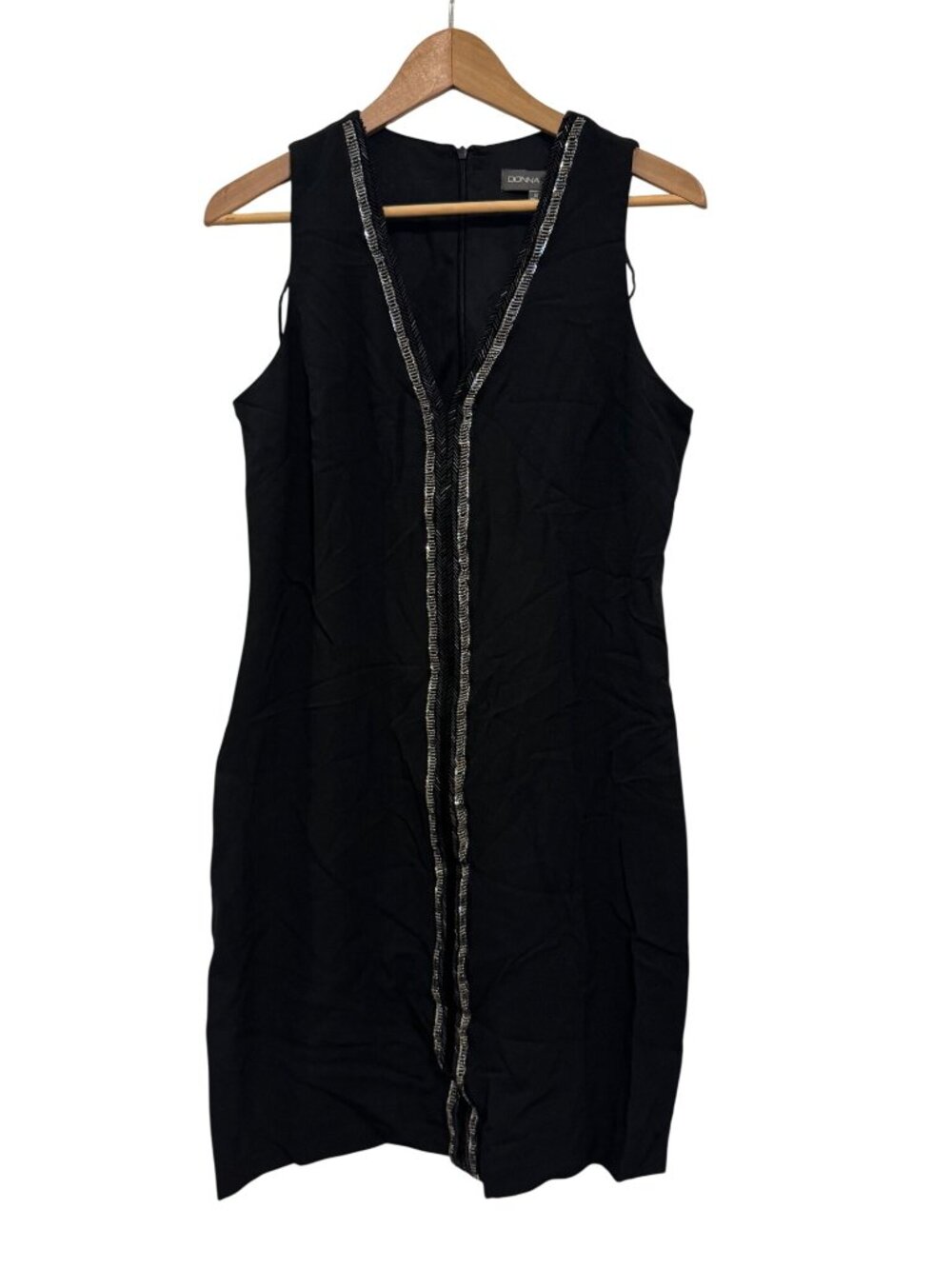 Donna Ricco Black Sleeveless Dress With Beaded Trim Size 10 New With Tags
